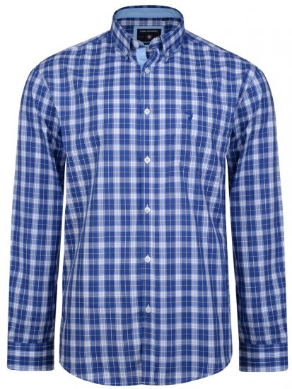 Kam Jeans 6155 Long Sleeve Check Shirt Blue - Skjorter - Skjorter til store mænd 2XL- 8XL