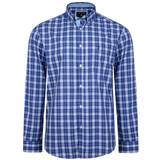 Kam Jeans 6155 Long Sleeve Check Shirt Blue - Skjorter - Skjorter til store mænd 2XL- 8XL