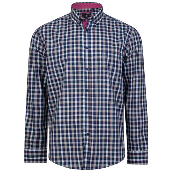 Kam Jeans 6156 Long Sleeve Check Shirt Navy - Skjorter - Skjorter til store mænd 2XL- 8XL