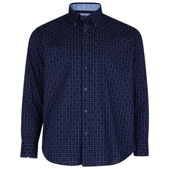 Kam Jeans 6158 Long Sleeve Dobby Embroidery Shirt Navy - Skjorter - Skjorter til store mænd 2XL- 8XL