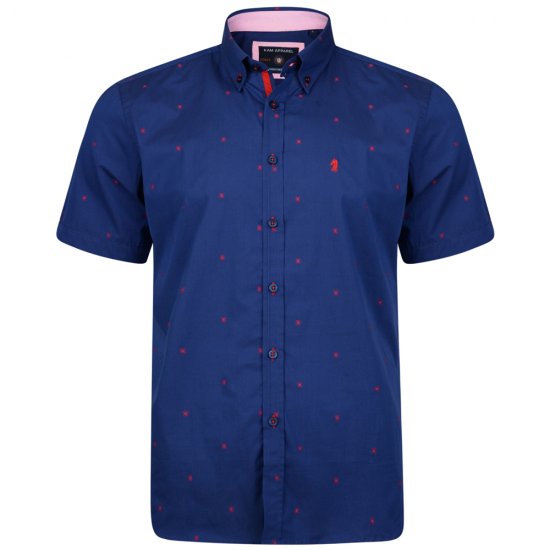 Kam Jeans 6160 Short Sleeve Dobby Print Shirt Twilight Blue - Skjorter - Skjorter til store mænd 2XL- 8XL