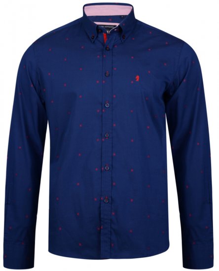 Kam Jeans 6160 Long Sleeve Dobby Print Shirt Twilight Blue - Skjorter - Skjorter til store mænd 2XL- 8XL