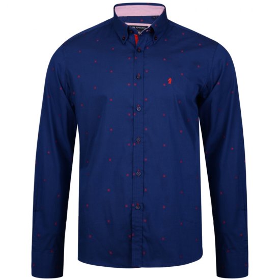 Kam Jeans 6160 Long Sleeve Dobby Print Shirt Twilight Blue - Skjorter - Skjorter til store mænd 2XL- 8XL