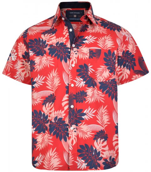Kam Jeans 6166 Hawaii Shirt Red - Skjorter - Skjorter til store mænd 2XL- 8XL