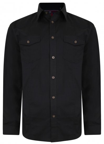 Kam Jeans 6180B LS Retro Stretch Shirt Black - Skjorter - Skjorter til store mænd 2XL- 8XL