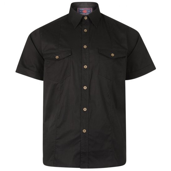 Kam Jeans Retro Short Sleeve Stretch Shirt Black - Skjorter - Skjorter til store mænd 2XL- 8XL