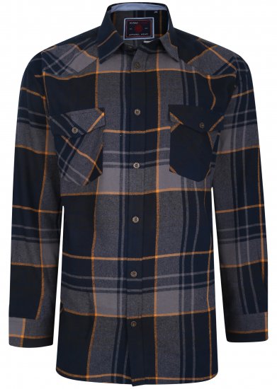 Kam Jeans 6193 Long Sleeve Flannel Shirt Navy - Skjorter - Skjorter til store mænd 2XL- 8XL