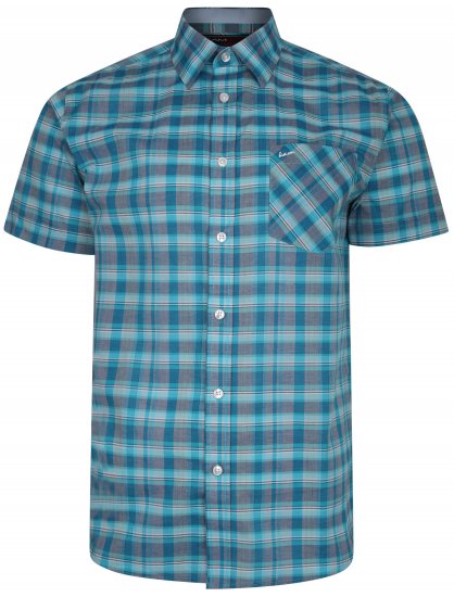 Kam Jeans 6201 Summer Casual Check Shirt Aqua - Skjorter - Skjorter til store mænd 2XL- 8XL