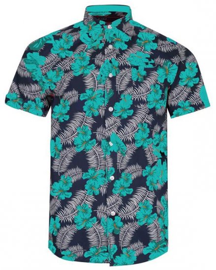 Kam Jeans 6207 Floral Print Shirt Turquoise - Skjorter - Skjorter til store mænd 2XL- 8XL