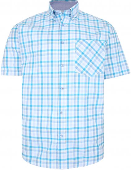 Kam Jeans 6215 Summer Check Shirt Turquoise - Skjorter - Skjorter til store mænd 2XL- 8XL