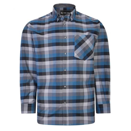 Kam Jeans 6222 Grazed Check Pattern Shirt Turquoise - Skjorter - Skjorter til store mænd 2XL- 8XL