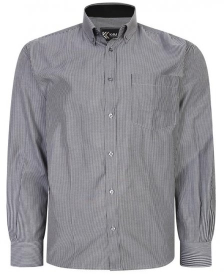 Kam Jeans 6224 LS Mini Stripe Shirt Charcoal - Skjorter - Skjorter til store mænd 2XL- 8XL