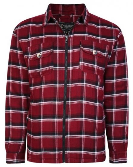 Kam Jeans 6231 Sherpa Lined Flannel Shirt with Zipper Burgundy - Skjorter - Skjorter til store mænd 2XL- 8XL
