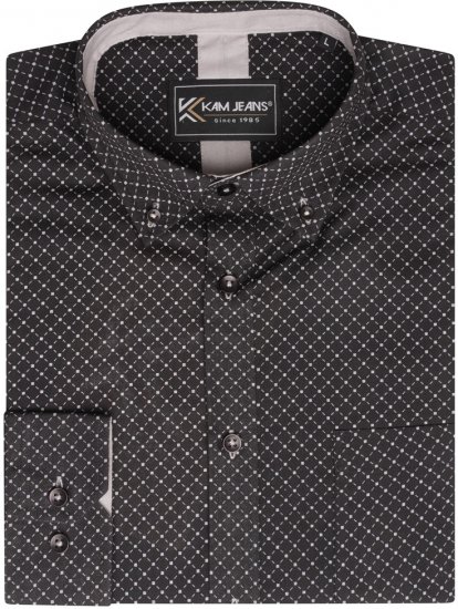 Kam Jeans 6299 Long Sleeve All Over Diamond Print Shirt Black - Skjorter - Skjorter til store mænd 2XL- 8XL