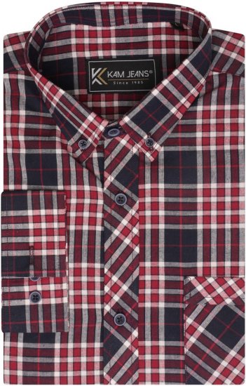 Kam Jeans 6301 LS Casual Check Shirt Red - Skjorter - Skjorter til store mænd 2XL- 8XL