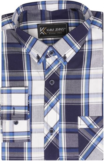 Kam Jeans 6301 LS Casual Check Shirt Navy - Skjorter - Skjorter til store mænd 2XL- 8XL