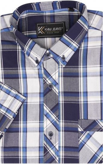 Kam Jeans 6301 SS Casual Check Shirt Navy - Skjorter - Skjorter til store mænd 2XL- 8XL