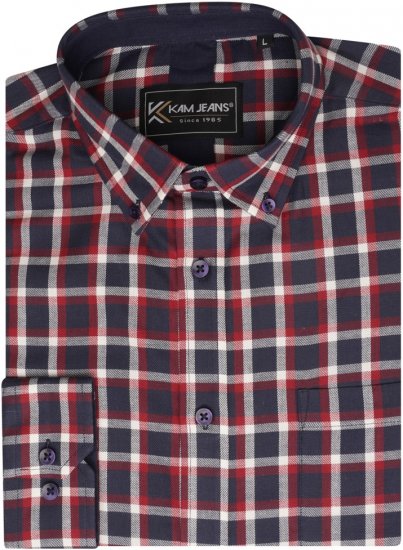 Kam Jeans 6303 Long Sleeve Casual Check Shirt Navy - Skjorter - Skjorter til store mænd 2XL- 8XL
