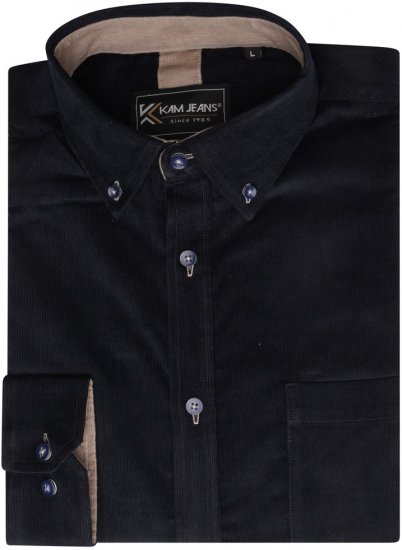 Kam Jeans 6304 Long Sleeve Fine Cotton Cordurouy Shirt Navy - Skjorter - Skjorter til store mænd 2XL- 8XL