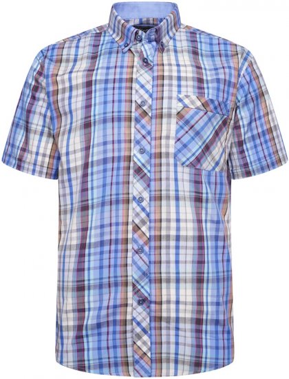 Kam Jeans 6315 Casual Check Short Sleeve Shirt Sky Blue - Skjorter - Skjorter til store mænd 2XL- 8XL