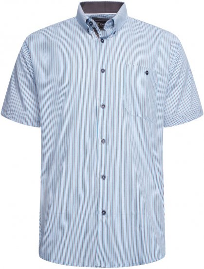 Kam Jeans 6321 Casual Stripe Short Sleeve Shirt Blue - Skjorter - Skjorter til store mænd 2XL- 8XL
