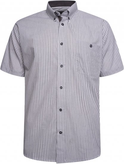 Kam Jeans 6321 Casual Stripe Short Sleeve Shirt Charcoal - Skjorter - Skjorter til store mænd 2XL- 8XL