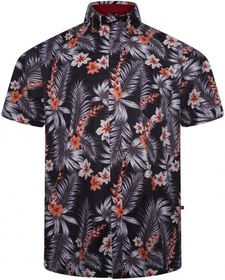 Kam Jeans 6330 AOP Floral Print Short Sleeve Shirt Navy - Skjorter - Skjorter til store mænd 2XL- 8XL