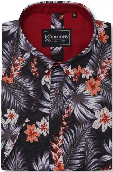 Kam Jeans 6330 AOP Floral Print Short Sleeve Shirt Navy - Skjorter - Skjorter til store mænd 2XL- 8XL