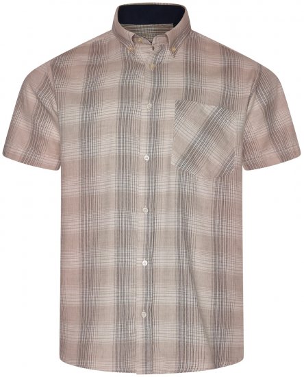 Kam Jeans 6382 Kortærmet Tekstureret Ternet Skjorte Beige - Skjorter - Skjorter til store mænd 2XL- 8XL