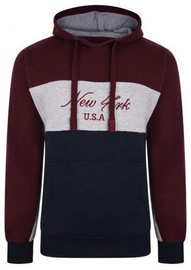 Kam Jeans 7033 NY Over The Head Hoodie Burgundy - Trøjer og hættetrøjer - Trøjer og Hættetrøjer i store størrelser - 2XL-14XL