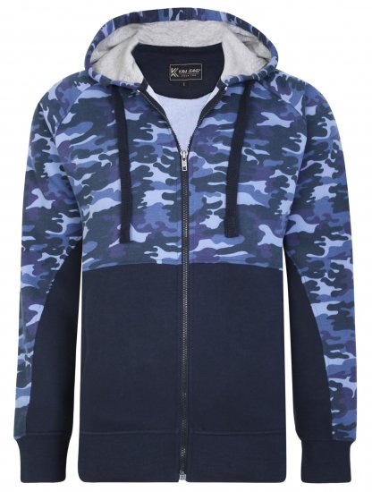 Kam Jeans 7036 Camo Print Full Zipper Hoodie Navy - Trøjer og hættetrøjer - Trøjer og Hættetrøjer i store størrelser - 2XL-14XL