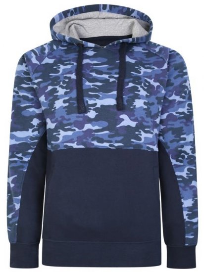 Kam Jeans 7036B Camo Pannelled Over The Head Hoody Navy - Trøjer og hættetrøjer - Trøjer og Hættetrøjer i store størrelser - 2XL-14XL