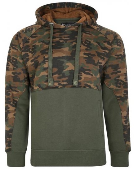 Kam Jeans 7036B Camo Pannelled Over The Head Hoody Khaki - Trøjer og hættetrøjer - Trøjer og Hættetrøjer i store størrelser - 2XL-14XL
