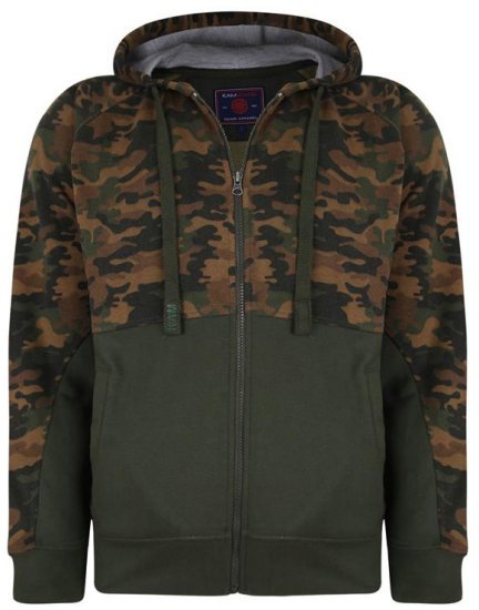 Kam Jeans 7036 Camo Print Full Zipper Hoodie Khaki - Trøjer og hættetrøjer - Trøjer og Hættetrøjer i store størrelser - 2XL-14XL