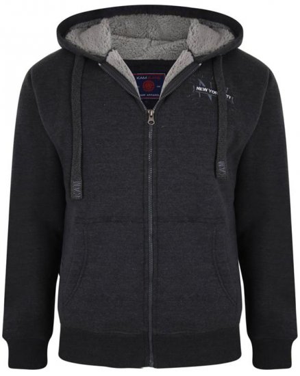 Kam Jeans 7038 Sherpa Lined Hoodie Charcoal - Trøjer og hættetrøjer - Trøjer og Hættetrøjer i store størrelser - 2XL-14XL