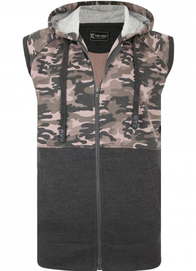Kam Jeans 7039 Camo Panelled Vest Charcoal - Trøjer og hættetrøjer - Trøjer og Hættetrøjer i store størrelser - 2XL-14XL