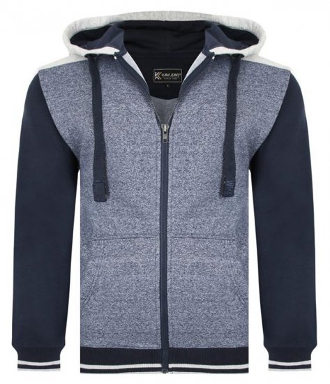 Kam Jeans 7042 Zip Thru Panelled Hoody Indigo - Trøjer og hættetrøjer - Trøjer og Hættetrøjer i store størrelser - 2XL-14XL