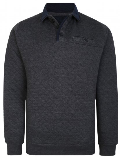 Kam Jeans 7050 Quilted Jersey Sweater 1/4 Button Up Charcoal - Trøjer og Hættetrøjer - Trøjer og Hættetrøjer i store størrelser - 2XL-14XL