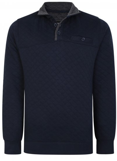 Kam Jeans 7050 Quilted Jersey Sweater 1/4 Button Up Navy - Trøjer og Hættetrøjer - Trøjer og Hættetrøjer i store størrelser - 2XL-14XL
