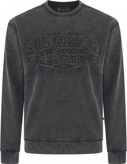 Kam Jeans 7065 Crew Neck Washed Embossed Sweatshirt Black TALL SIZES - HERRETØJ MT-6XLT - Tøj til høje mænd