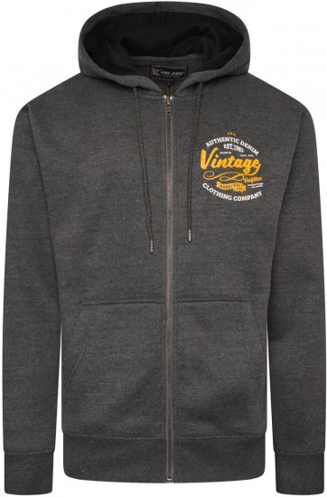 Kam Jeans 7073 Zip Thru Vintage EMB Hoody Charcoal - Trøjer og hættetrøjer - Trøjer og Hættetrøjer i store størrelser - 2XL-14XL