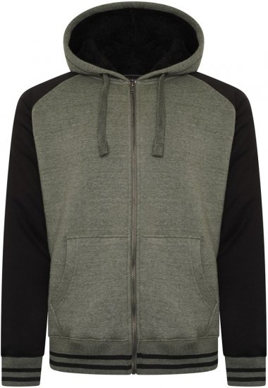 Kam Jeans 7075 Raglan Zip Thru Sherpa Hoodie Black/Khaki - Trøjer og hættetrøjer - Trøjer og Hættetrøjer i store størrelser - 2XL-14XL