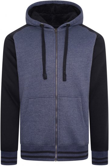 Kam Jeans 7075 Raglan Zip Thru Sherpa Hoodie Royal Blue - Trøjer og hættetrøjer - Trøjer og Hættetrøjer i store størrelser - 2XL-14XL