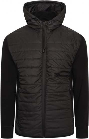 Kam Jeans KV136 Padded Body And Jersey Sleeves Hybrid Zip Thru Quilted Hoody Black - Trøjer og hættetrøjer - Trøjer og Hættetrøjer i store størrelser - 2XL-14XL