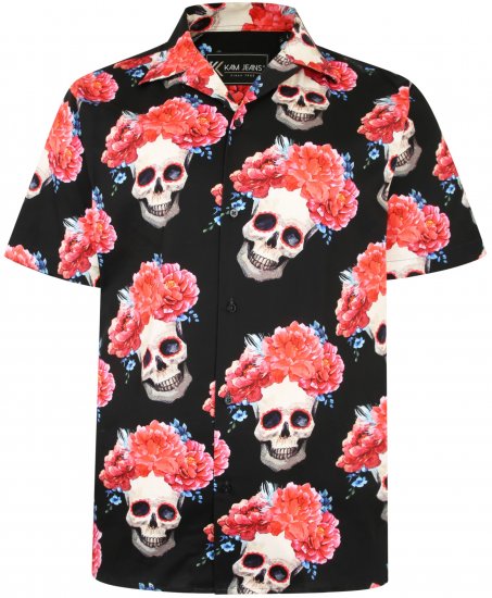 Kam Jeans P014 Rose Skull Print Shirt - Skjorter - Skjorter til store mænd 2XL- 8XL
