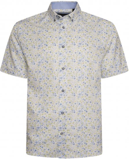 Kam Jeans P036 Premium Floral Print Shirt White - Skjorter - Skjorter til store mænd 2XL- 8XL