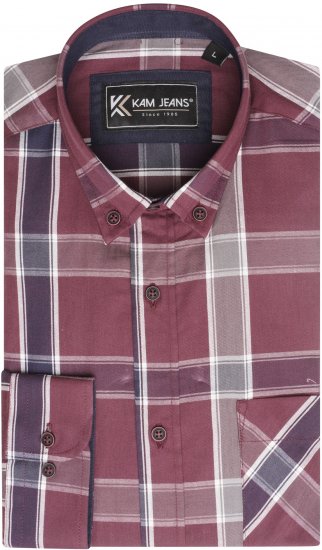 Kam Jeans P038 LS Premium Cotton Check Shirt Wine - Skjorter - Skjorter til store mænd 2XL- 8XL