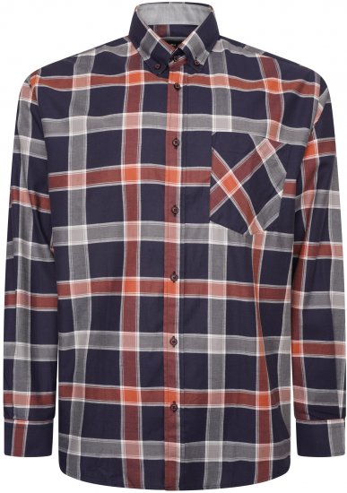 Kam Jeans P038 LS Premium Cotton Check Shirt Navy - Skjorter - Skjorter til store mænd 2XL- 8XL