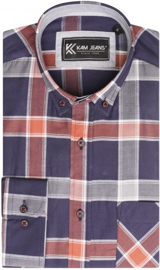 Kam Jeans P038 LS Premium Cotton Check Shirt Navy - Skjorter - Skjorter til store mænd 2XL- 8XL