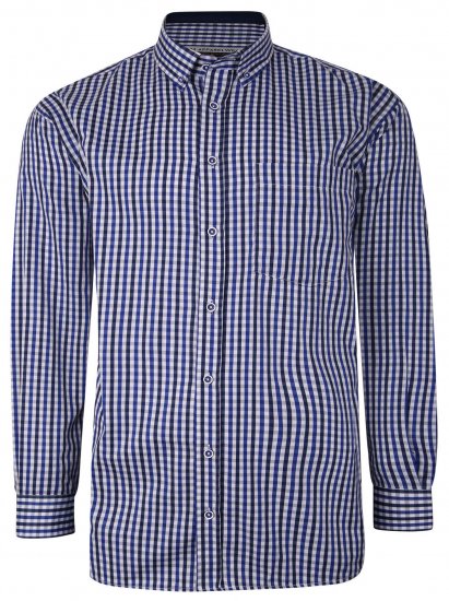 Kam Jeans P640 Premium Gingham Check Shirt LS Navy - Skjorter - Skjorter til store mænd 2XL- 8XL